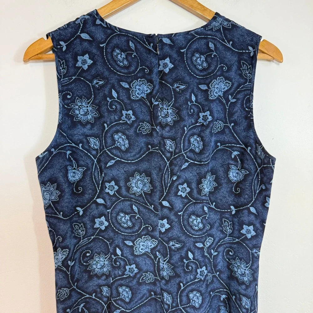 Vintage Charter Club Silk Maxi Dress 10 Navy Floral 90s Minimalist Dark Academia